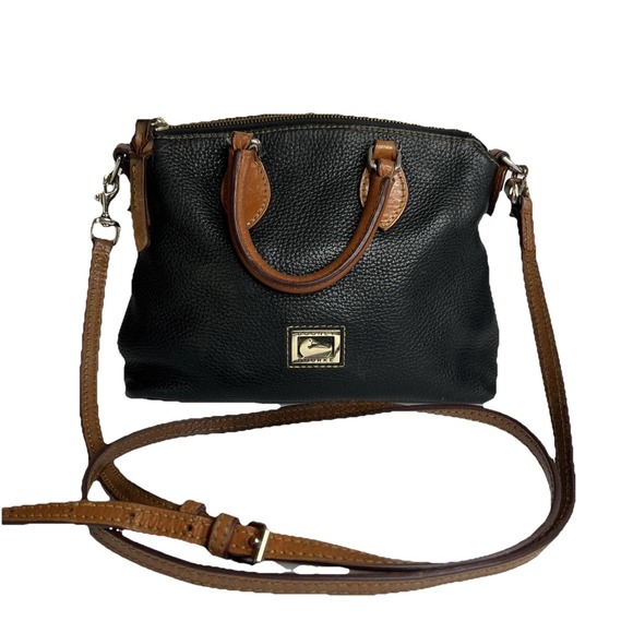 Dooney & Bourke Handbags - Dooney‎ & Bourke Dillen Crossbody Satchel Hand Bag Pebbled Black Brown Leather